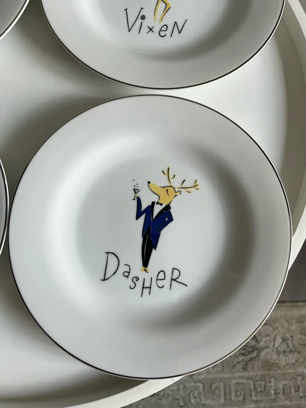Lot of 4 Pottery Barn Christmas Reindeer Salad Plates Vintage